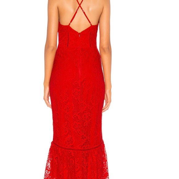 Lovers + Friends Red Lace Midi Cocktail Dress – V-Neck, Flounce Hem (Size S) - Picture 4 of 4